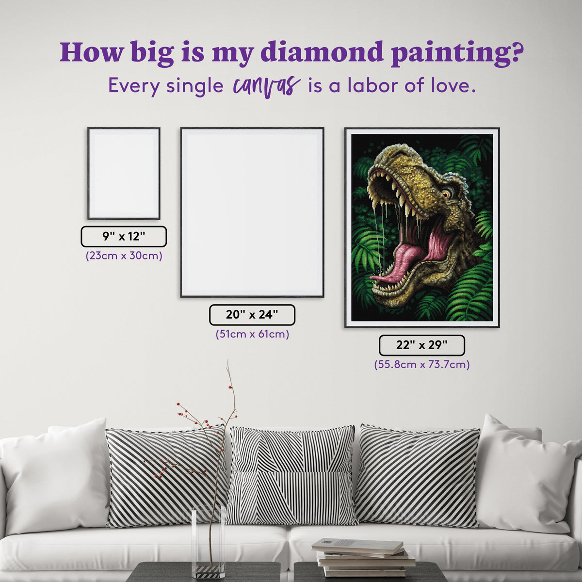 Diamond Painting T-Rex 22" x 29" (55.8cm x 73.7cm) / Square with 48 Colors including 3 ABs / 66,304