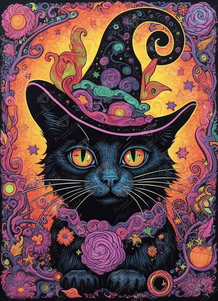 Diamond Painting Tarot Cat 23.6" x 32.3" (60cm x 82.9cm) / Square with 51 Colors including 1 AB and 4 Fairy Dust Diamonds / 80,253