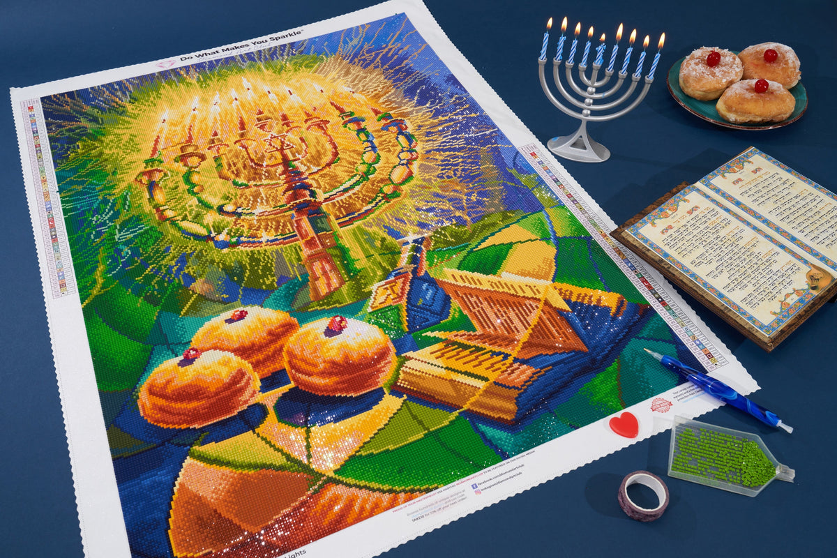 Diamond Painting The Jewish Festival of Lights 22" x 30" (55.8cm x 75.7cm) / Square With 59 Colors Including 3 ABs and 2 Fairy Dust Diamonds / 68,096