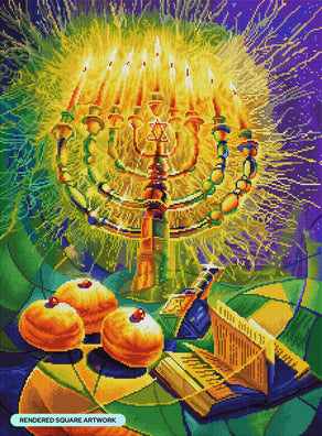 Diamond Painting The Jewish Festival of Lights 22" x 30" (55.8cm x 75.7cm) / Square With 59 Colors Including 3 ABs and 2 Fairy Dust Diamonds / 68,096