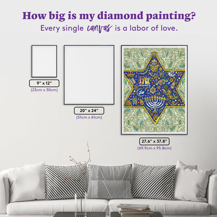 Diamond Painting The Joy of Hanukkah Star 27.6" x 37.8" (69.9cm x 95.8cm) / Square with 55 Colors including 2 ABs and 1 Iridescent Diamond and 3 Fairy Dust Diamonds / 108,185