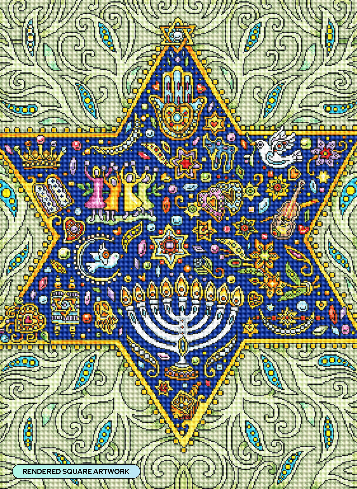 Diamond Painting The Joy of Hanukkah Star 27.6" x 37.8" (69.9cm x 95.8cm) / Square with 55 Colors including 2 ABs and 1 Iridescent Diamond and 3 Fairy Dust Diamonds / 108,185