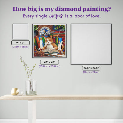 Diamond Painting The Literate Cat 22" x 22" (55.8cm x 55.8cm) / Square with 66 Colors including 2 ABs and 4 Fairy Dust Diamonds / 50,176