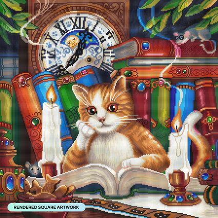 Diamond Painting The Literate Cat 22" x 22" (55.8cm x 55.8cm) / Square with 66 Colors including 2 ABs and 4 Fairy Dust Diamonds / 50,176