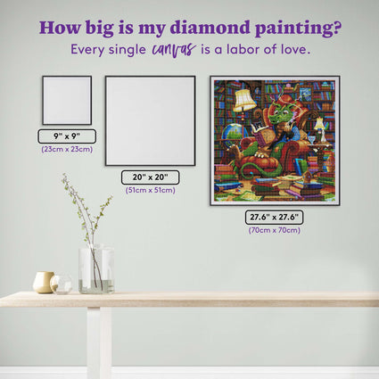 Diamond Painting The Literate Dragon 27.6" x 27.6″ (70cm x 70cm) / Square with 52 Colors including 3 ABs / 76,729