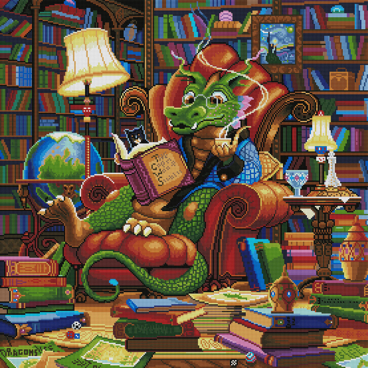 Diamond Painting The Literate Dragon 27.6" x 27.6″ (70cm x 70cm) / Square with 52 Colors including 3 ABs / 76,729