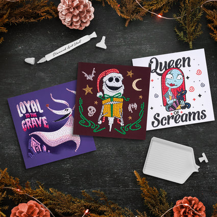 Diamond Painting The Nightmare Before Christmas™ DIY Cards (3-Pack) 6" x 6" (15cm x 15cm) / Round with 22 Colors including 2 ABs and 1 Electro Diamond and 3 Fairy Dust Diamonds / 1,461