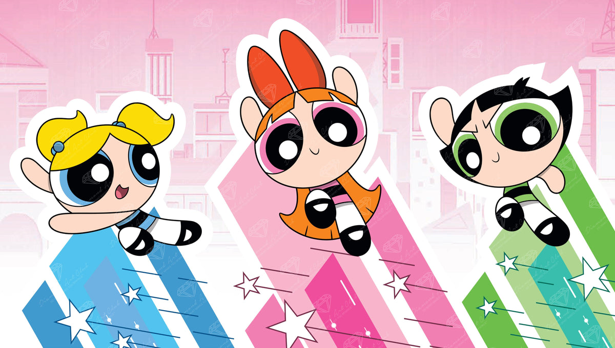 Diamond Painting The Powerpuff Girls™ 23" x 13" (58cm x 32.9cm) / Square with 25 Colors including 3 ABs and 1 Fairy Dust Diamonds / 30,756