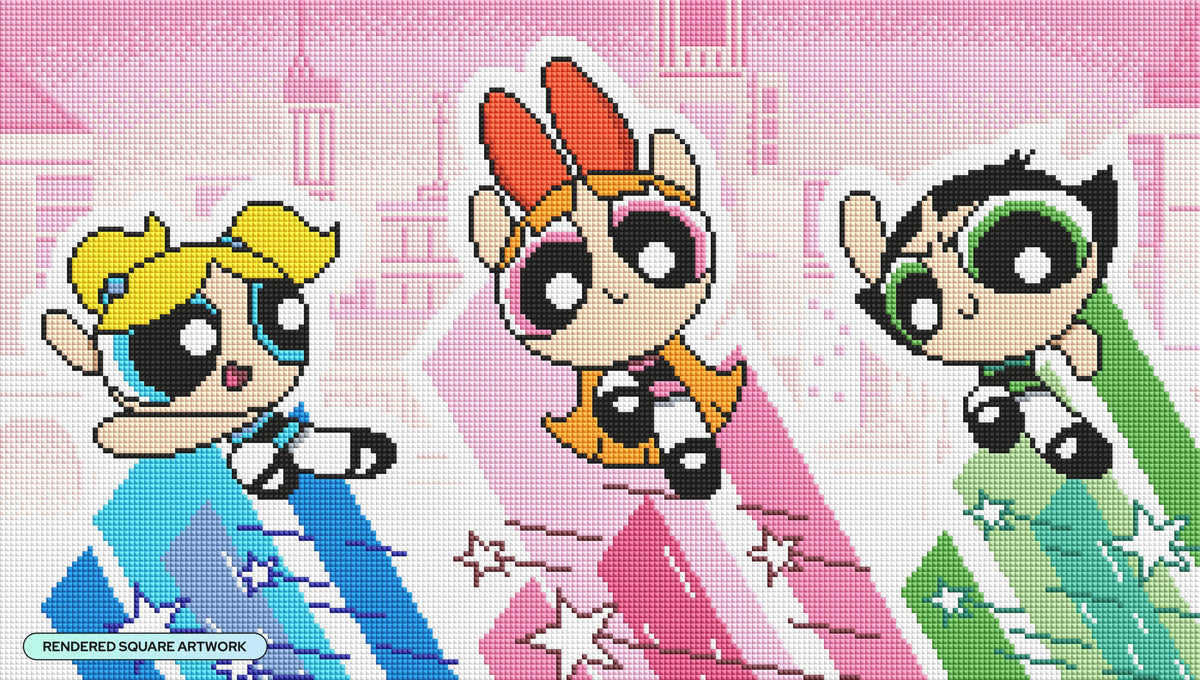 Diamond Painting The Powerpuff Girls™ 23" x 13" (58cm x 32.9cm) / Square with 25 Colors including 3 ABs and 1 Fairy Dust Diamonds / 30,756