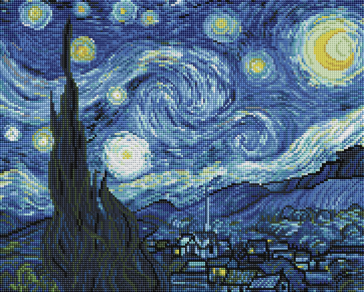 Diamond Painting The Starry Night (v1) 18.1" x 14.6" (46cm x 37cm) / Square With 27 Colors including 1 AB / 26,245