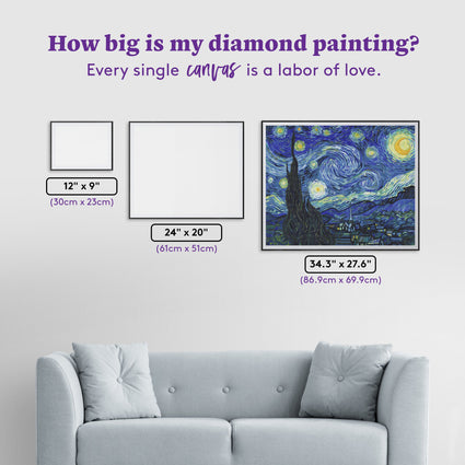 Diamond Painting The Starry Night (v2) 34.3" x 27.6" (86.9cm x 69.9cm) / Square With 79 Colors including 1 AB and 3 Iridescent Diamond and 2 Fairy Dust Diamond and 1 Electro Diamond / 98,069