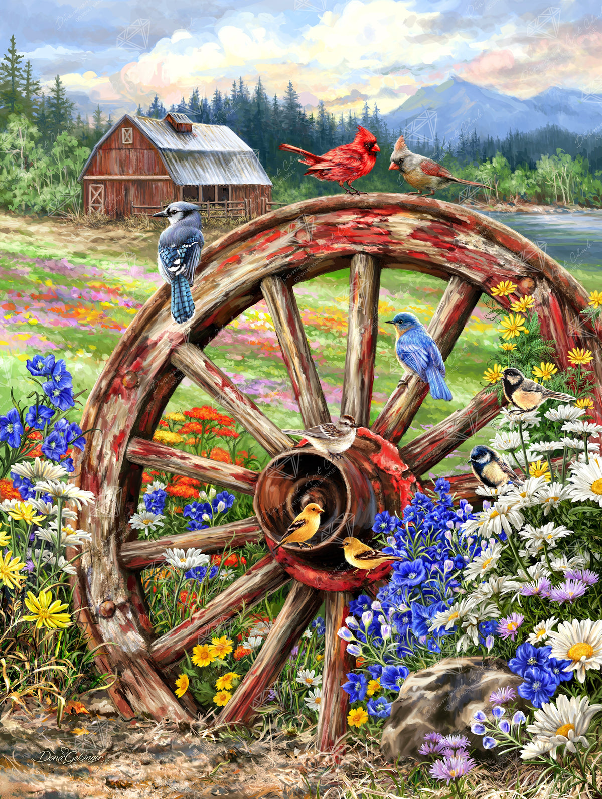 Diamond Painting The Wagon Wheel 27.6" x 36.6" (70cm x 93cm) / Square with 77 Colors including 4 ABs and 1 Fairy Dust Diamonds / 104,813