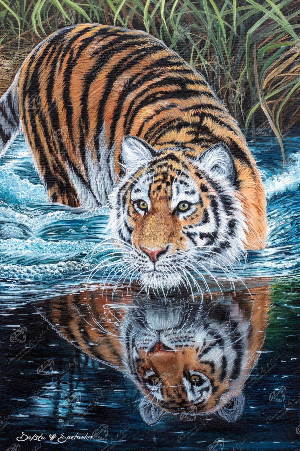 Diamond Painting Tiger in Water 22" x 33" (55.8cm x 83.6cm) / Square with 46 Colors including 2 ABs and 4 Fairy Dust Diamonds / 75,264