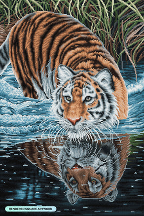 Diamond Painting Tiger in Water 22" x 33" (55.8cm x 83.6cm) / Square with 46 Colors including 2 ABs and 4 Fairy Dust Diamonds / 75,264