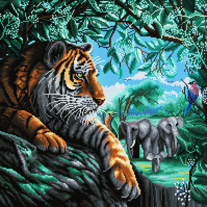 Diamond Painting Tiger on a Rock 22" x 22" (55.8cm x 55.8cm) / Round With 47 Colors Including 5 ABs / 39,601