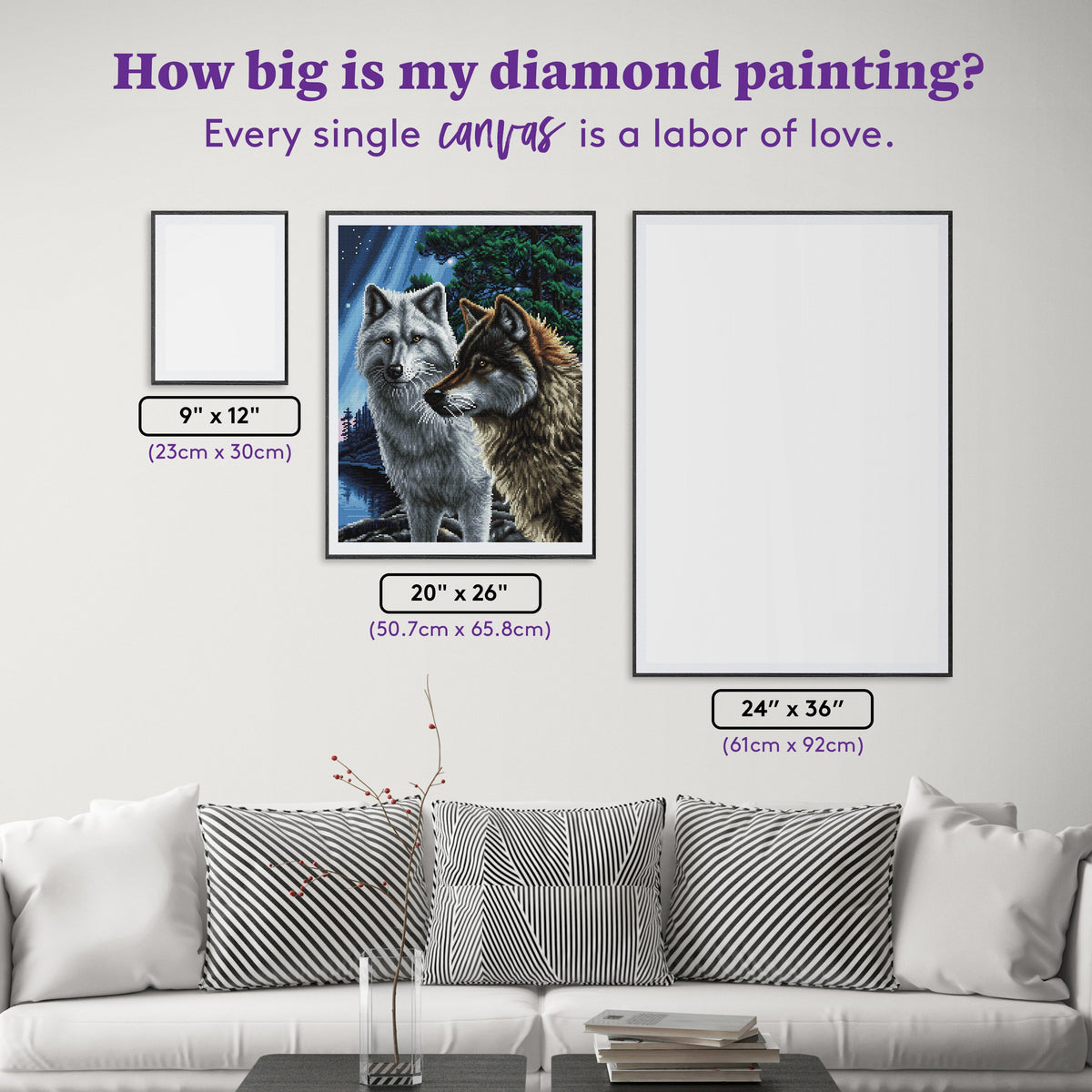 Diamond Painting Together Wolves 20" x 26" (50.7cm x 65.8cm) / Round with 44 Colors including 2 ABs and 1 Iridescent Diamonds and 1 Fairy Dust Diamonds / 42,535