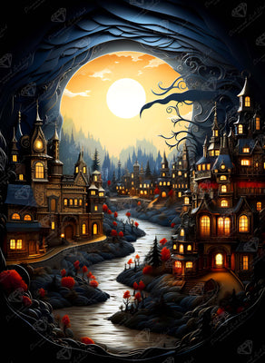 Diamond Painting Town of Halloween 27.6" x 37.8" (69.9cm x 95.8cm) / Square with 70 Colors including 2 ABs and 3 Fairy Dust Diamonds / 108,185