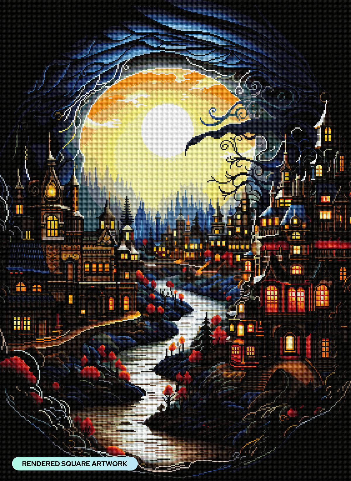 Diamond Painting Town of Halloween 27.6" x 37.8" (69.9cm x 95.8cm) / Square with 70 Colors including 2 ABs and 3 Fairy Dust Diamonds / 108,185