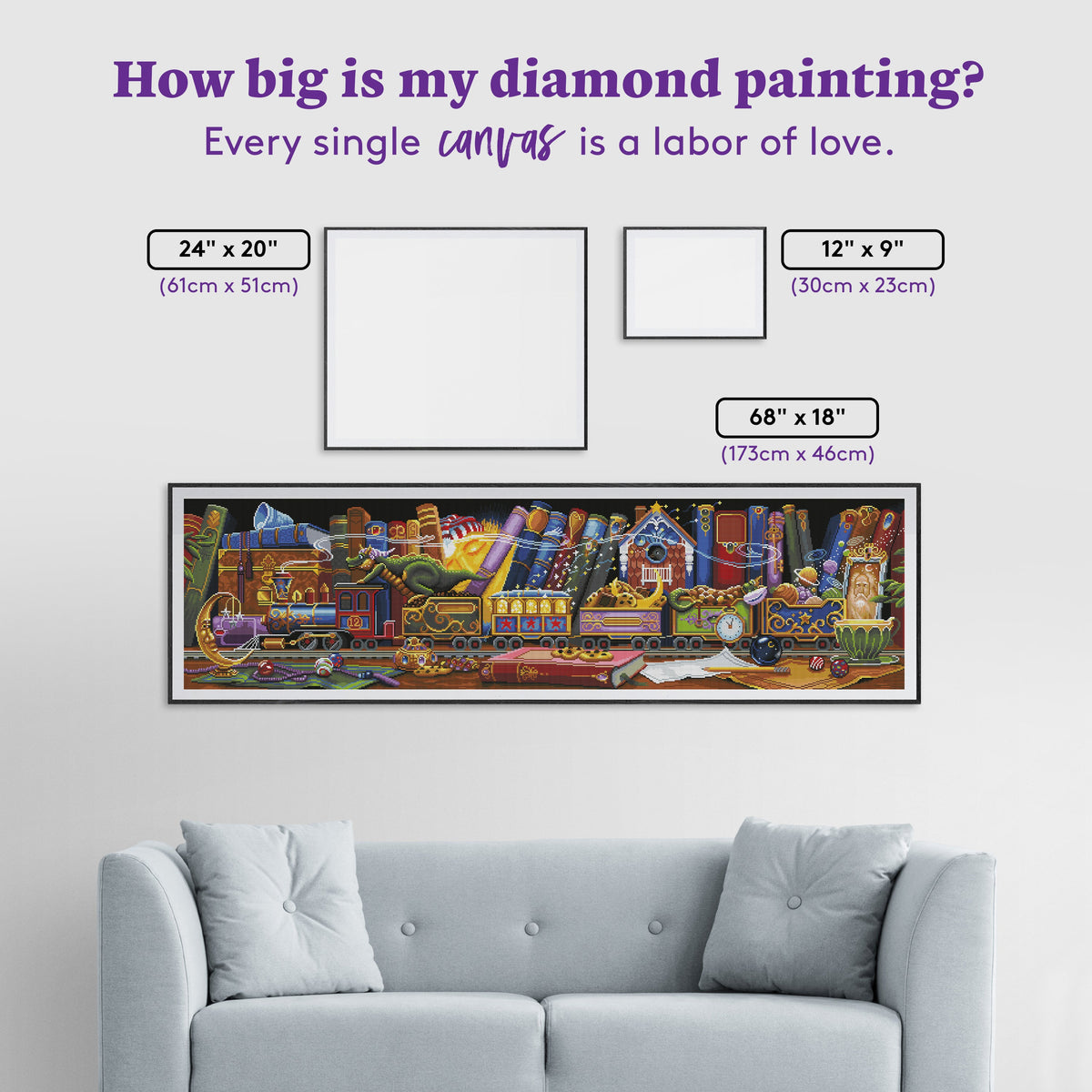 Diamond Painting Train of Dreams 68" x 18″ (173cm x 46cm) / Round with 57 Colors including 2 ABs / 100,569