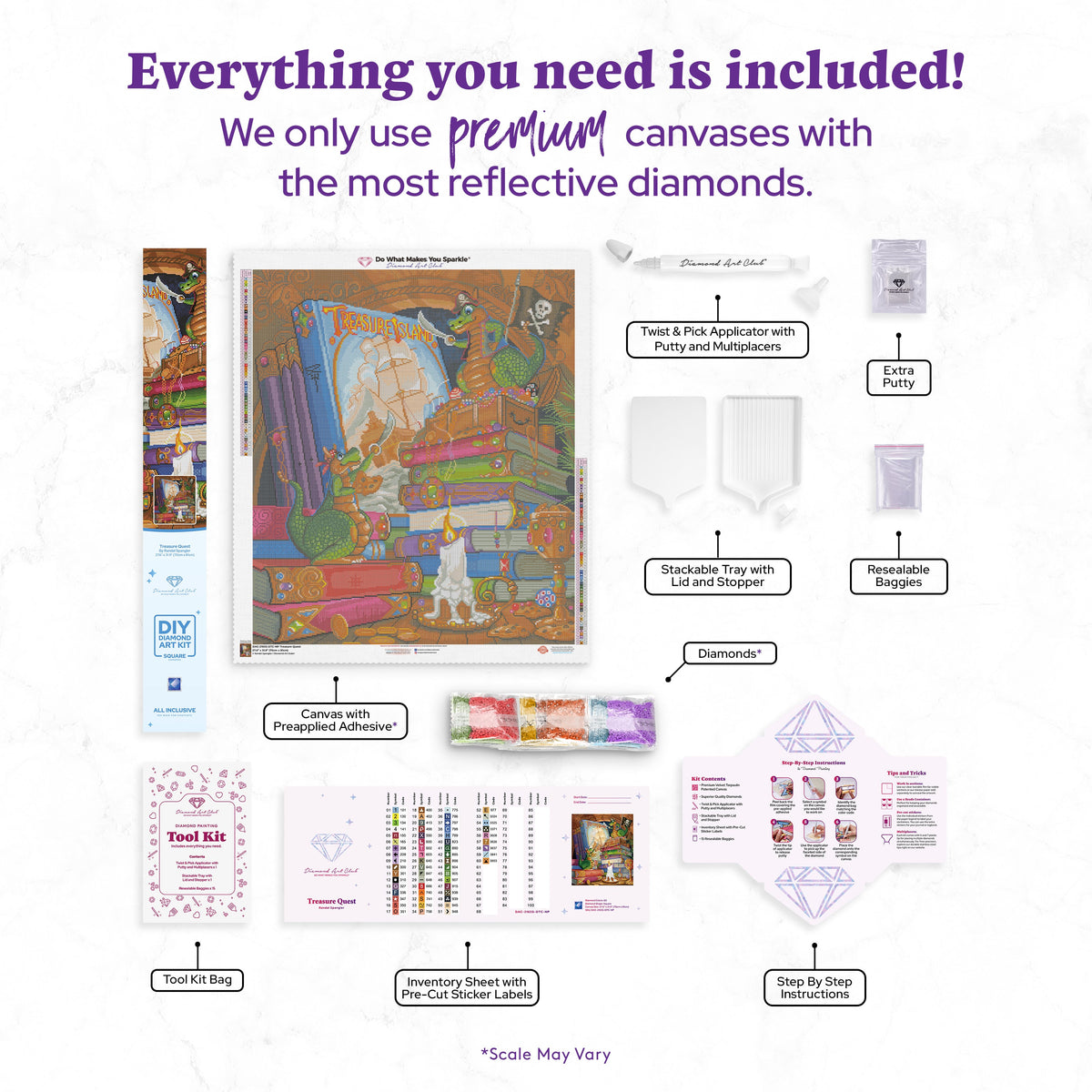 Diamond Painting Treasure Quest 27.6" x 31.9″ (70cm x 81cm) / Square with 60 Colors including 4 ABs / 88,917