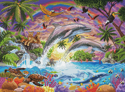 Diamond Painting Tropical Dolphins 37.4" x 27.6" (95cm x 70cm) / Square With 67 Colors Including 5 ABs / 107,061