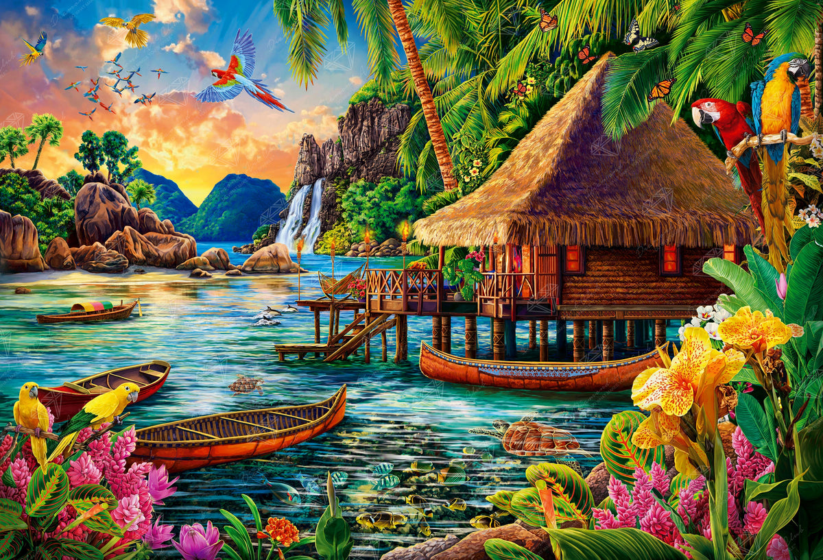 Diamond Painting Tropical Landscape 40.6" x 27.6" (103cm x 70cm) / Square with 71 Colors including 3 ABs and 3 Fairy Dust Diamonds / 116,053