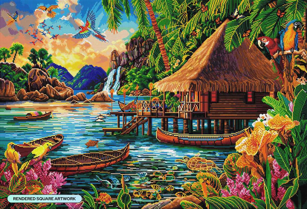 Diamond Painting Tropical Landscape 40.6" x 27.6" (103cm x 70cm) / Square with 71 Colors including 3 ABs and 3 Fairy Dust Diamonds / 116,053