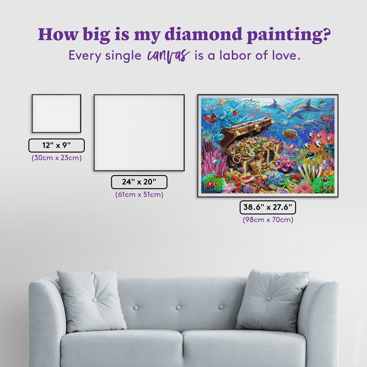 Diamond Painting Undersea Treasure 38.6" x 27.6" (98cm x 70cm) / Square with 80 Colors including 5 ABs and 3 Fairy Dust Diamonds / 110,433