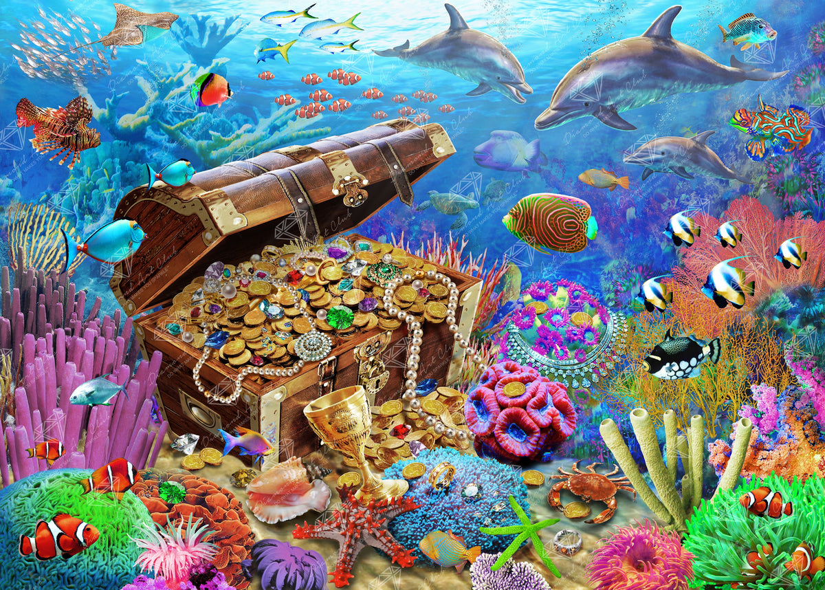 Diamond Painting Undersea Treasure 38.6" x 27.6" (98cm x 70cm) / Square with 80 Colors including 5 ABs and 3 Fairy Dust Diamonds / 110,433