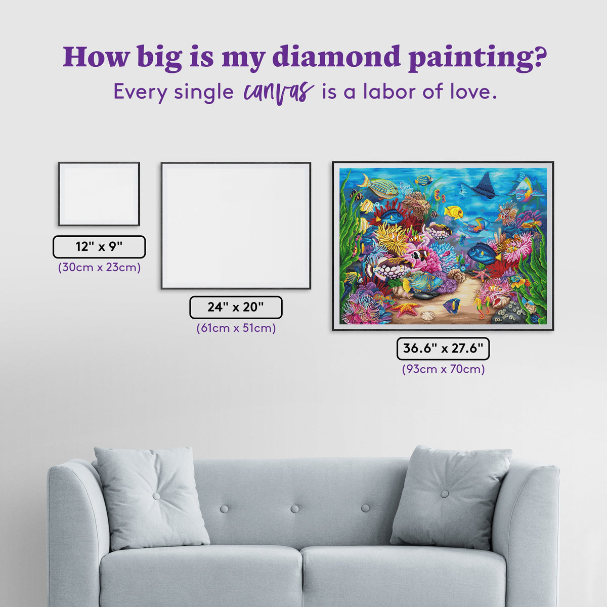 Diamond Painting Underwater 36.6" x 27.6" (93cm x 70cm) / Square With 65 Colors Including 4 ABs and 2 Fairy Dust Diamonds / 104,813