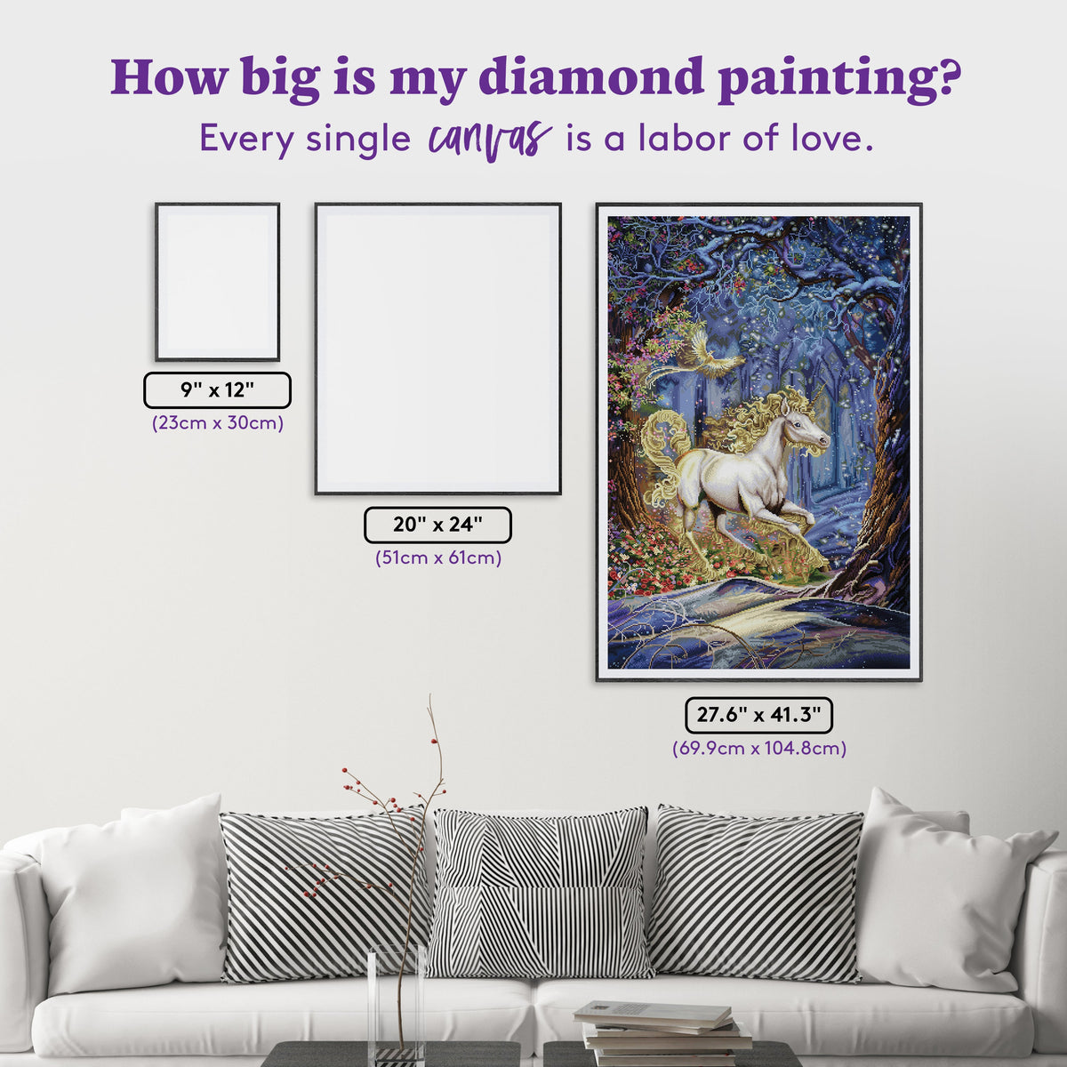 Diamond Painting Unicorn 27.6" x 41.3" (69.9cm x 104.8cm) / Square with 73 Colors including 1 AB and 1 Electro Diamond and 7 Fairy Dust Diamonds / 118,301