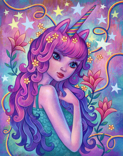 Rainbow Unicorn 40*50cm(picture) full round drill diamond painting with 4  to 12 colors of AB drill