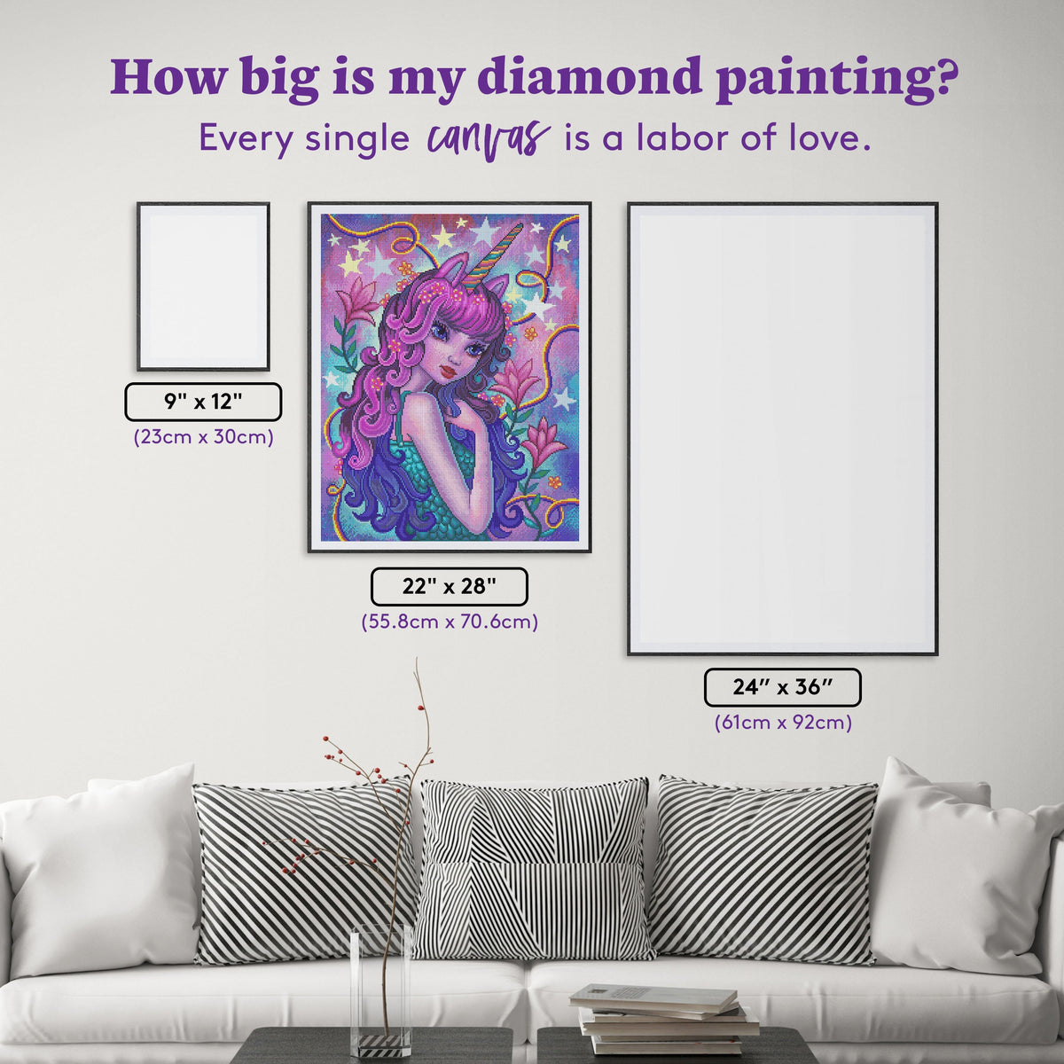 Diamond Painting Unicorn Girl 22" x 28" (55.8cm x 70.6cm) / Round with 64 Colors including 6 ABs and 3 Fairy Dust Diamonds / 50,148