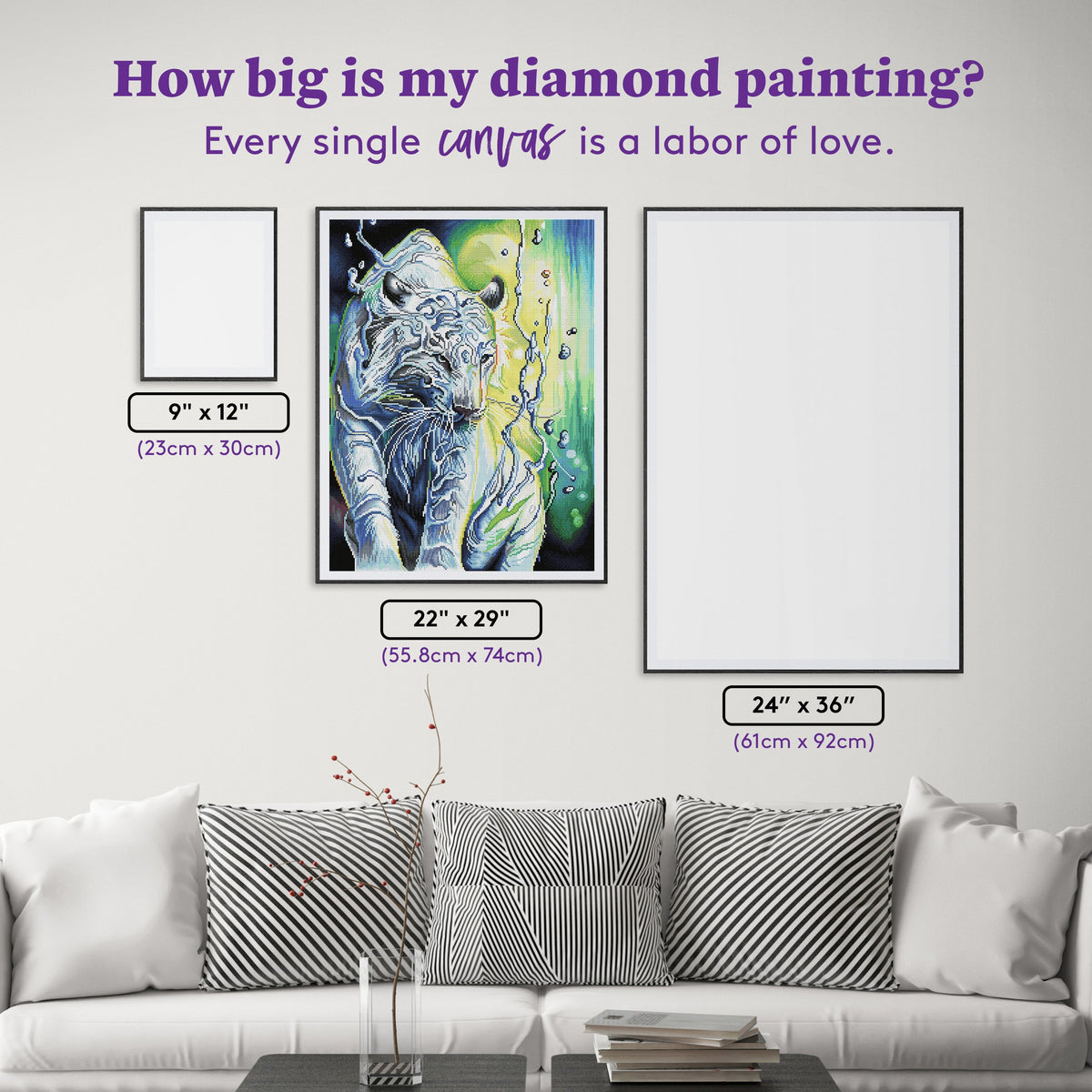 Diamond Painting Water Tiger 22" x 29" (55.8cm x 74cm) / Round with 57 Colors including 3 ABs and 1 Fairy Dust Diamonds / 52,536