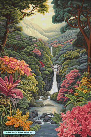 Diamond Painting Waterfall in a Jungle 27.6" x 41.3" (70cm x 105cm) / Square with 55 Colors including 4 ABs and 3 Fairy Dust Diamonds / 118,301