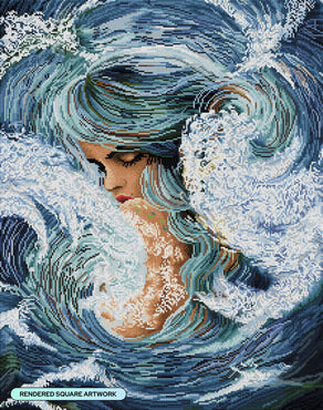 Diamond Painting Wave Mermaid 22" x 28" (55.8cm x 70.7cm) / Square With 59 Colors Including 1 ABs and 2 Fairy Dust Diamonds / 63,616