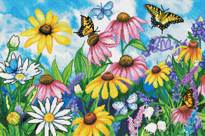 Diamond Painting Wildflowers Butterflies 33" x 22″ (84cm x 56cm) / Round with 54 Colors including 3 ABs / 59,501