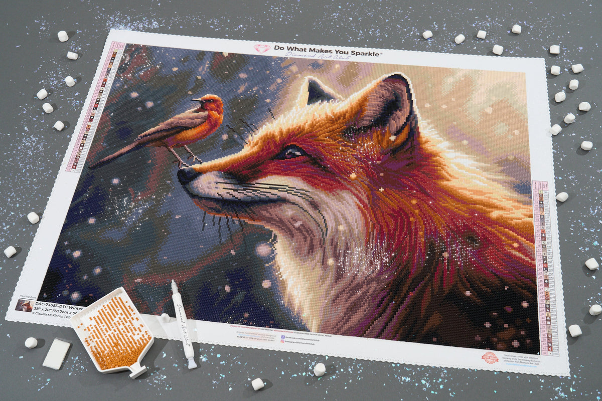 Diamond Painting Winter Fox 28" x 20" (70.7cm x 50.3cm) / Square with 42 Colors including 1 AB and 2 Fairy Dust Diamonds / 57,368