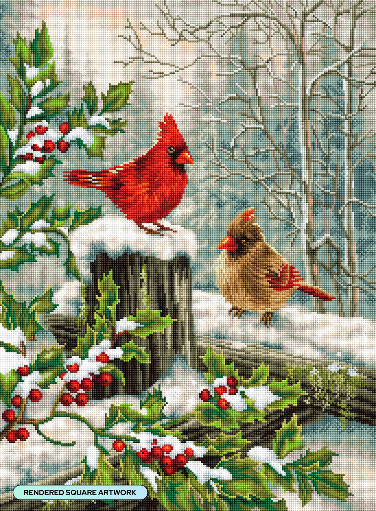 Diamond Painting Winter Visitors 20" x 27" (50.8cm x 69cm) / Square with 46 Colors including 4 ABs / 56,508