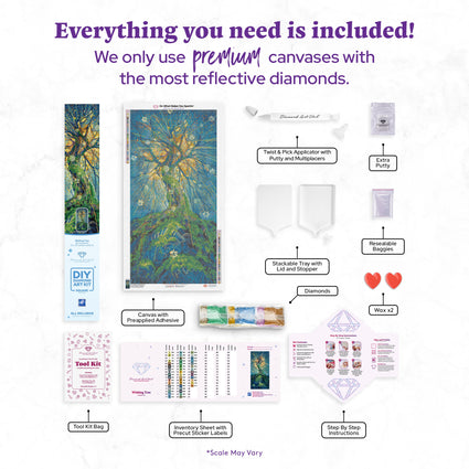 Diamond Painting Wishing Tree 20" x 40" (50.8cm x 101.6cm) / Square with 47 Colors including 3 ABs and 1 Fairy Dust Diamonds and 1 Iridescent Diamonds / 83,232