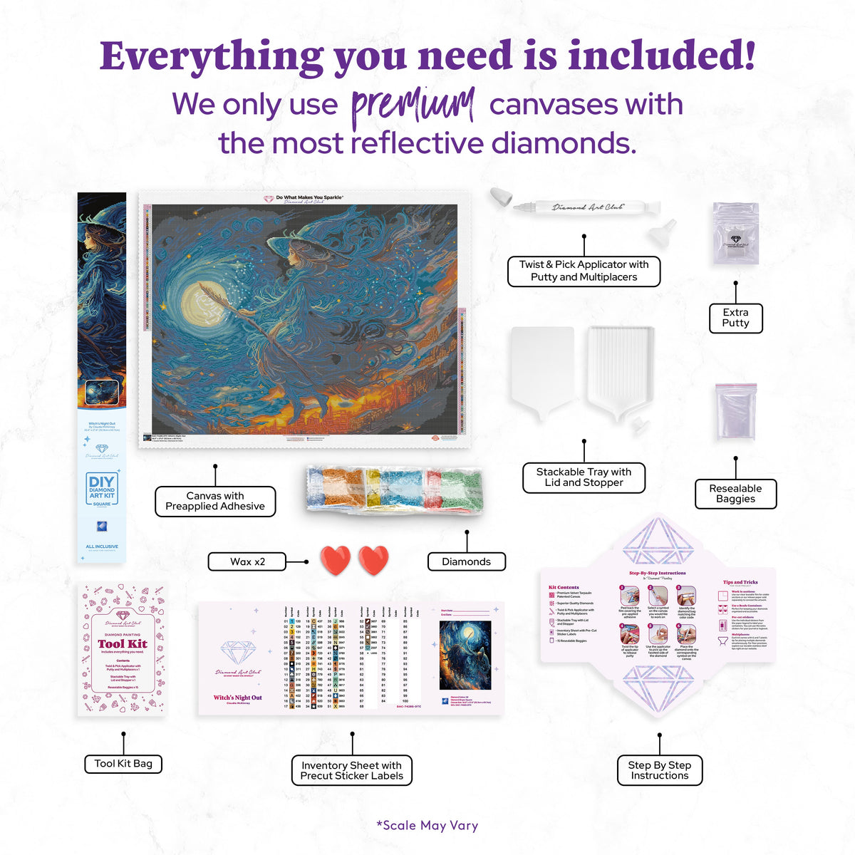 Diamond Painting Witch's Night Out 36.6" x 27.6" (92.9cm x 69.7cm) / Square with 58 Colors including 3 ABs and 1 Fairy Dust Diamond and 1 Iridescent Diamond / 104,440