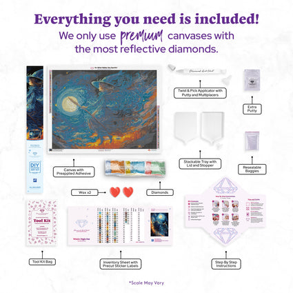 Diamond Painting Witch's Night Out 36.6" x 27.6" (92.9cm x 69.7cm) / Square with 58 Colors including 3 ABs and 1 Fairy Dust Diamond and 1 Iridescent Diamond / 104,440