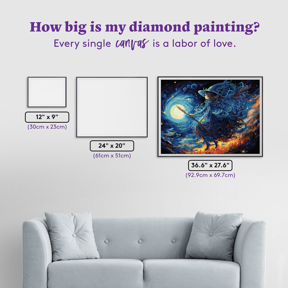 Diamond Painting Witch's Night Out 36.6" x 27.6" (92.9cm x 69.7cm) / Square with 58 Colors including 3 ABs and 1 Fairy Dust Diamond and 1 Iridescent Diamond / 104,440