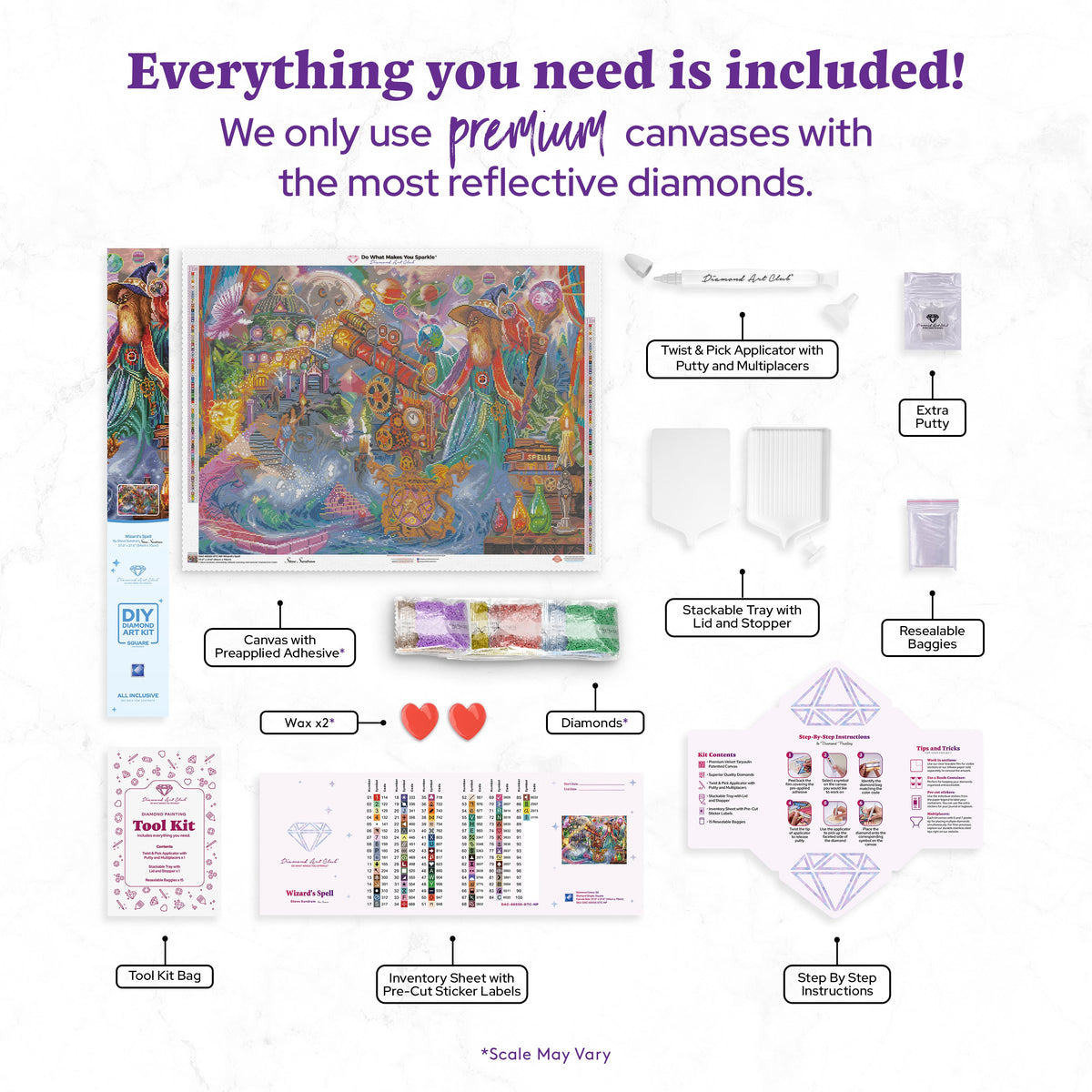 Diamond Painting Wizard's Spell 37" x 27.6" (94cm x 70cm) / Square with 88 Colors including 5 ABs and 3 Fairy Dust Diamonds / 105,937