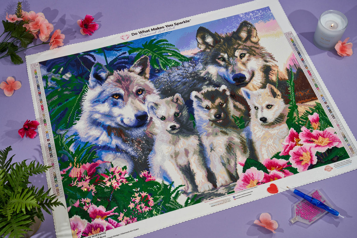 Diamond Painting Wolf Family 29" x 22" (73.7cm x 55.8cm) / Square with 67 Colors including 4 ABs / 66,304