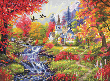 Diamond Painting Woodland Church 37" x 27.6″ (94cm x 70cm) / Square with 64 Colors including 4 ABs / 103,322