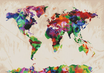 Diamond Painting World Map 23.2″ x 16.5″ (59cm x 42cm) / Round With 41 Colors Including 3 ABs / 30,932