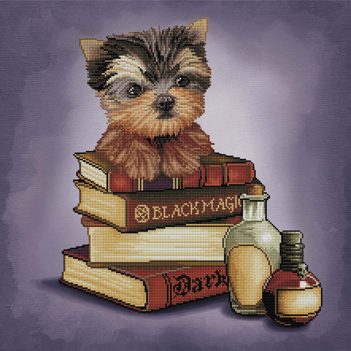 Diamond Painting Yorkie & Magic Books 22" x 22″ (56cm x 56cm) / Square with 38 Colors including 2 ABs / 18,546