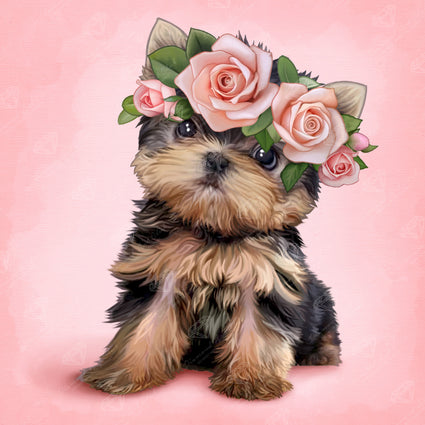 Diamond Painting Yorkie & Roses 13" x 13″ (33cm x 33cm) / Square with 33 Colors including 4 ABs / 7,047