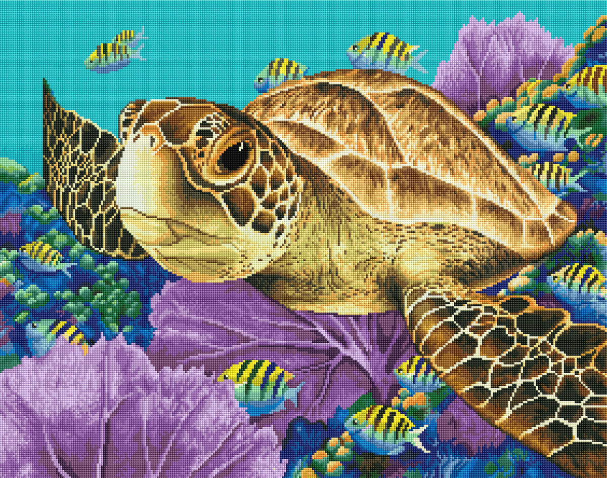 Diamond Painting Young Green Sea Turtle 28" x 22″ (71cm x 56cm) / Square with 38 Colors including 2 ABs / 62,604